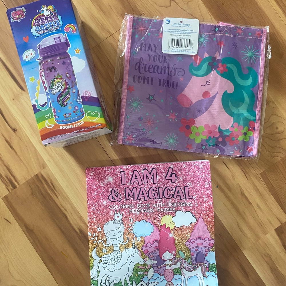 Unicorn Gift Set with Water Bottle, Bag, and Coloring Book